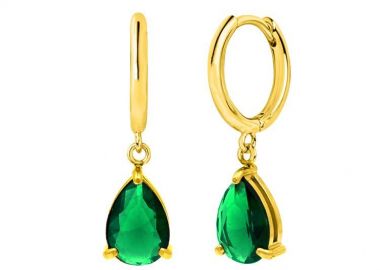 Σκουλαρίκια Κρικάκια Με Δάκρυ Πράσινο Large από Ατσάλι Επιχρυσωμένο MI46087 - AMOR AMOR - 