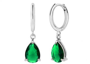 Σκουλαρίκια Κρικάκια Με Δάκρυ Πράσινο Large από Ατσάλι MI46086 - AMOR AMOR - 