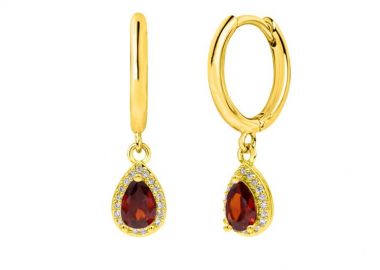 Σκουλαρίκια Κρικάκια Με Ροζέτα Δάκρυ Κόκκινο από Ατσάλι Επιχρυσωμένο MI46095 - AMOR AMOR - 