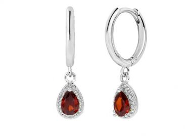 Σκουλαρίκια Κρικάκια Με Ροζέτα Δάκρυ Κόκκινο από Ατσάλι MI46094 - AMOR AMOR - 