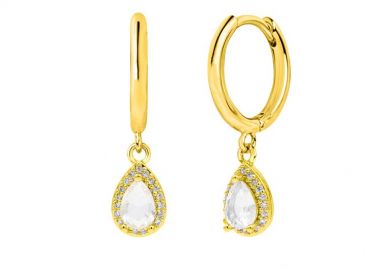 Σκουλαρίκια Κρικάκια Με Ροζέτα Δάκρυ Λευκό από Ατσάλι Επιχρυσωμένο MI46093 - AMOR AMOR - 