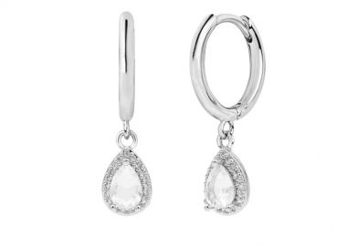 Σκουλαρίκια Κρικάκια Με Ροζέτα Δάκρυ Λευκό από Ατσάλι MI46092 - AMOR AMOR - 