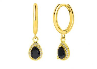 Σκουλαρίκια Κρικάκια Με Ροζέτα Δάκρυ Μαύρο από Ατσάλι Επιχρυσωμένο MI46105 - AMOR AMOR - 