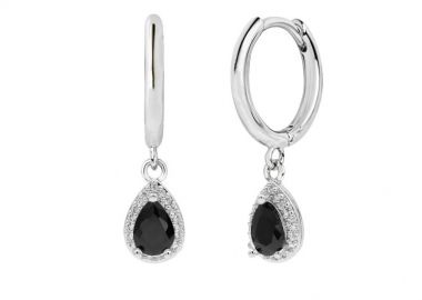 Σκουλαρίκια Κρικάκια Με Ροζέτα Δάκρυ Μαύρο από Ατσάλι MI46104 - AMOR AMOR - 