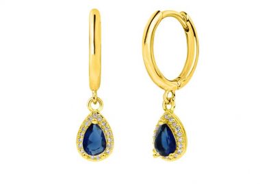 Σκουλαρίκια Κρικάκια Με Ροζέτα Δάκρυ Μπλε από Ατσάλι Επιχρυσωμένο MI46099 - AMOR AMOR - 