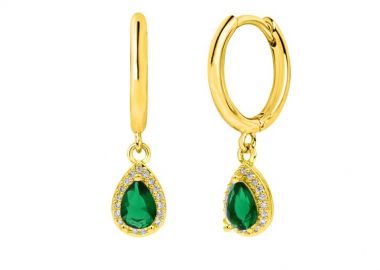 Σκουλαρίκια Κρικάκια Με Ροζέτα Δάκρυ Πράσινο από Ατσάλι Επιχρυσωμένο MI46097 - AMOR AMOR - 