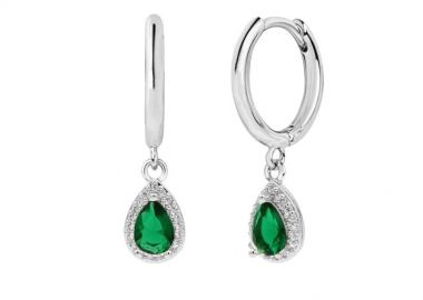 Σκουλαρίκια Κρικάκια Με Ροζέτα Δάκρυ Πράσινο από Ατσάλι MI46096 - AMOR AMOR - 