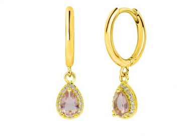 Σκουλαρίκια Κρικάκια Με Ροζέτα Δάκρυ Ροζ από Ατσάλι Επιχρυσωμένο MI46103 - AMOR AMOR - 