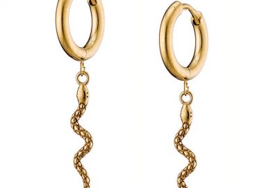 Σκουλαρίκια Κρίκοι 10mm Από Ατσάλι Επιχρυσωμένο 24Κ Με Φίδι AS48695 - AMOR AMOR - 