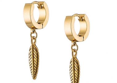 Σκουλαρίκια Κρίκοι 10mm Από Ατσάλι Επιχρυσωμένο 24Κ Με Φτερό AS48690 - AMOR AMOR - 