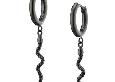 Σκουλαρίκια Κρίκοι 10mm Από Ατσάλι Μαύρο Με Φίδι AS48696 - AMOR AMOR - 