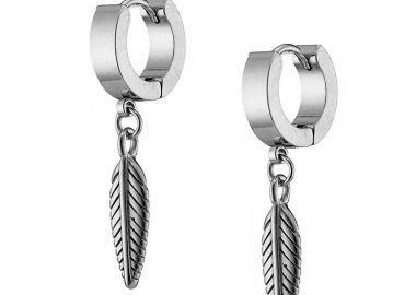 Σκουλαρίκια Κρίκοι 10mm Από Ατσάλι Με Φτερό AS48689 - AMOR AMOR - 