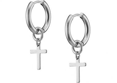Σκουλαρίκια Κρίκοι 10mm Από Ατσάλι Με Σταυρό AS48691 - AMOR AMOR - 
