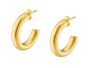 Σκουλαρίκια Κρίκοι 25x5mm Από Ατσάλι Επιχρυσωμένο 24Κ AS41810 - AMOR AMOR - 