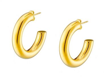 Σκουλαρίκια Κρίκοι 30x5mm Από Ατσάλι Επιχρυσωμένο 24Κ AS41812 - AMOR AMOR - 