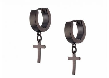 Σκουλαρίκια Κρίκοι 3x10 mm Από Ατσάλι Μαύρο Με Σταυρό AS48682 - AMOR AMOR - 