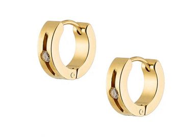 Σκουλαρίκια Κρίκοι 4x10 mm Από Ανοξείδωτο Ατσάλι Επιχρυσωμένο 24Κ Με Ζιργκόν AS41803 - AMOR AMOR - 