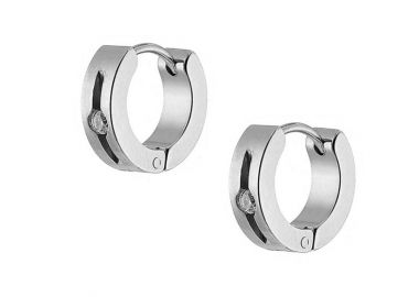 Σκουλαρίκια Κρίκοι 4x10 mm Από Ανοξείδωτο Ατσάλι Με Ζιργκόν AS41802 - AMOR AMOR - 