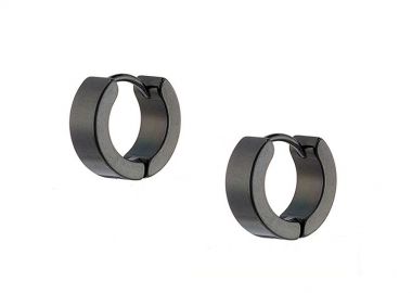 Σκουλαρίκια Κρίκοι 5x10 mm Από Ατσάλι Μαύρο AS48675 - AMOR AMOR - 