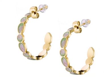 Σκουλαρίκια Κρίκοι Από Ανοξείδωτο Ατσάλι Επιχρυσωμένο 24K Με Οπάλι AS48300 - AMOR AMOR - 