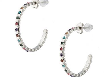 Σκουλαρίκια Κρίκοι Από Ανοξείδωτο Ατσάλι Με Πολύχρωμα Swarovski AS48465 - AMOR AMOR - 