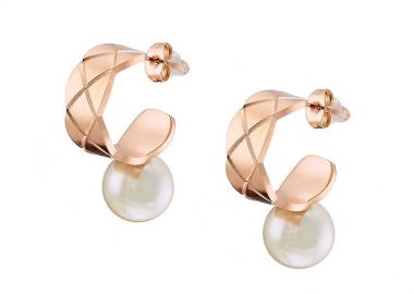 Σκουλαρίκια Κρίκοι Από Ανοξείδωτο Ατσάλι Ροζ Επιχρυσωμένο Με Μαργαριτάρι AS47732 - AMOR AMOR - 