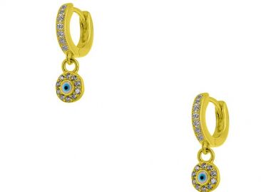 Σκουλαρίκια Κρίκοι Από Ασήμι 925 Επιχρυσωμένο Ματάκι Με Ζιργκόν PS48756 - AMOR AMOR - 