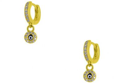 Σκουλαρίκια Κρίκοι Από Ασήμι 925 Επιχρυσωμένο Ματάκι Με Ζιργκόν PS48758 - AMOR AMOR - 