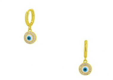 Σκουλαρίκια Κρίκοι Από Ασήμι 925 Επιχρυσωμένο Ματάκι Με Ζιργκόν PS48760 - AMOR AMOR - 