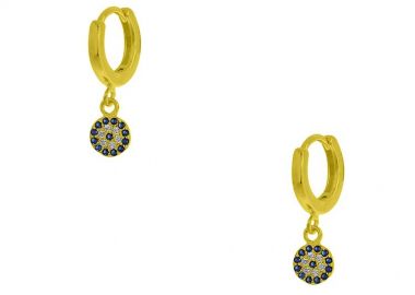 Σκουλαρίκια Κρίκοι Από Ασήμι 925 Επιχρυσωμένο Ματάκι Στόχος Με Ζιργκόν PS48754 - AMOR AMOR - 