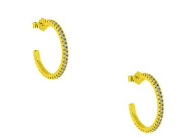 Σκουλαρίκια Κρίκοι Από Ασήμι 925 Επιχρυσωμνένο Με Ζιργκόν PS48777 - AMOR AMOR - 