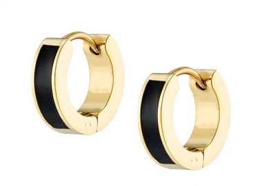 Σκουλαρίκια Κρίκοι Από Ατσάλι Επιχρυσωμένο 24Κ Μαύρα AS47861 - AMOR AMOR - 