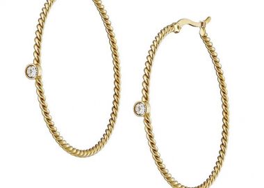 Σκουλαρίκια Κρίκοι Από Ατσάλι Επιχρυσωμένο 24Κ Με Ζιργκόν AS47864 - AMOR AMOR - 