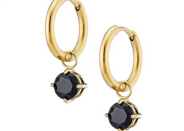 Σκουλαρίκια Κρίκοι Από Ατσάλι Επιχρυσωμένο 24Κ Με Ζιργκόν Μαύρο AS47897 - AMOR AMOR - 