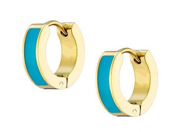 Σκουλαρίκια Κρίκοι Από Ατσάλι Επιχρυσωμένο 24Κ Τιρκουάζ AS47862 - AMOR AMOR - 