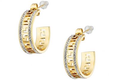 Σκουλαρίκια Κρίκοι Από Ατσάλι Επιχρυσωμένο Με Μαίανδρο Και Ζιργκόν TU48873 - AMOR AMOR - 