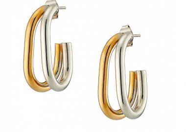 Σκουλαρίκια Κρίκοι Από Ατσάλι Και Ατσάλι Επιχρυσωμένο 24Κ AS40145 - AMOR AMOR - 