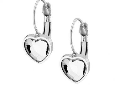 Σκουλαρίκια Κρίκοι Από Ατσάλι Με Καρδιά Λευκή AS47889 - AMOR AMOR - 