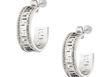 Σκουλαρίκια Κρίκοι Από Ατσάλι Με Μαίανδρο Και Ζιργκόν TU48872 - AMOR AMOR - 