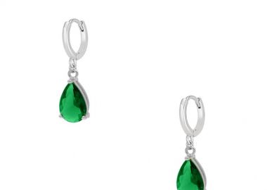 Σκουλαρίκια Κρίκοι Από Ατσάλι Με Ζιργκόν Δάκρυ Πράσινο MI48957 - AMOR AMOR - 