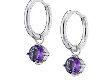 Σκουλαρίκια Κρίκοι Από Ατσάλι Με Ζιργκόν Μωβ AS47895 - AMOR AMOR - 