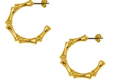 Σκουλαρίκια Κρίκοι Από Ορείχαλκο Επιχρυσωμένο 24Κ Bamboo PF47438 - AMOR AMOR - 