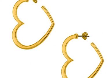 Σκουλαρίκια Κρίκοι Από Ορείχαλκο Επιχρυσωμένο 24Κ Καρδιά PF47440 - AMOR AMOR - 