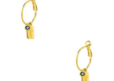 Σκουλαρίκια Κρίκοι Από Ορείχαλκο Επιχρυσωμένο 24K Love Με Ματάκι AA47608 - AMOR AMOR - 