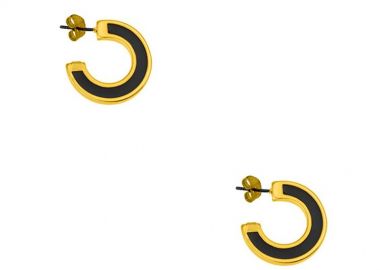 Σκουλαρίκια Κρίκοι Από Ορείχαλκο Επιχρυσωμένο 24Κ Μαύρο PF48570 - AMOR AMOR - 