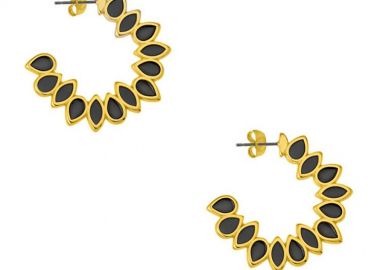 Σκουλαρίκια Κρίκοι Από Ορείχαλκο Επιχρυσωμένο 24Κ Μαύροι PF48576 - AMOR AMOR - 