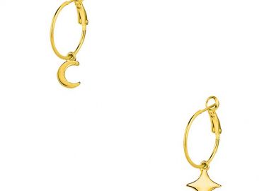 Σκουλαρίκια Κρίκοι Από Ορείχαλκο Επιχρυσωμένο 24K Με Αστέρι Και Φεγγάρι AA47609 - AMOR AMOR - 