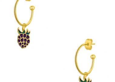 Σκουλαρίκια Κρίκοι Από Ορείχαλκο Επιχρυσωμένο 24Κ Με Βατόμουρο AA47592 - AMOR AMOR - 