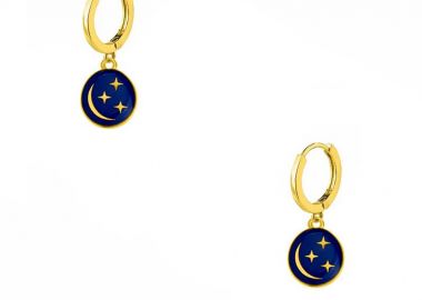 Σκουλαρίκια Κρίκοι Από Ορείχαλκο Επιχρυσωμένο 24Κ Με Φεγγάρι Και Αστέρια AA45164 - AMOR AMOR - 