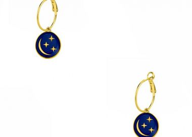 Σκουλαρίκια Κρίκοι Από Ορείχαλκο Επιχρυσωμένο 24Κ Με Φεγγάρι Και Αστέρια AA45166 - AMOR AMOR - 
